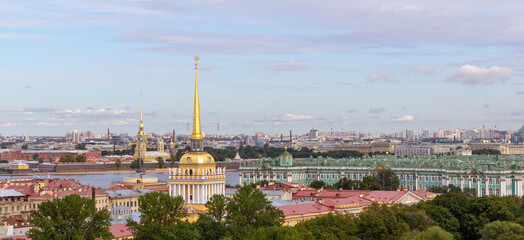 Spires and roofs of St Petersburg panorama