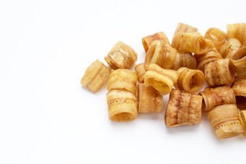 Crispy banana chip rolls. Fruit snack