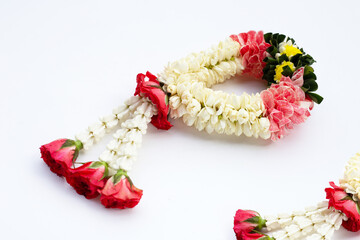 Rose with crown flower and jasmine garland