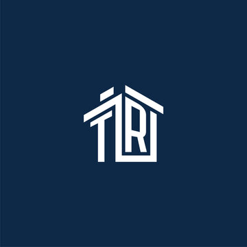 Initial letter TR house shape logo with geometric pictogram icon style