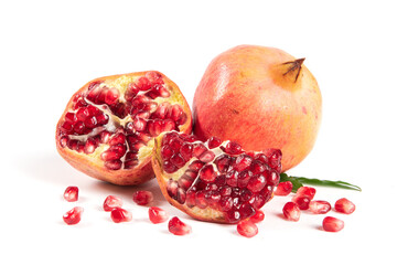 ripe pomegranate fruit isolated on white background with clipping path