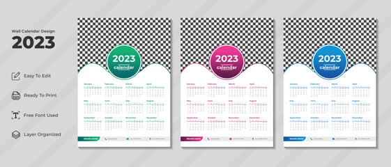 2023 wall calendar design template set for corporate design planner, week start on Sunday.