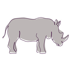 Rhino single line drawing with simple flat gray color. Illustration for animal and nature design conceptual