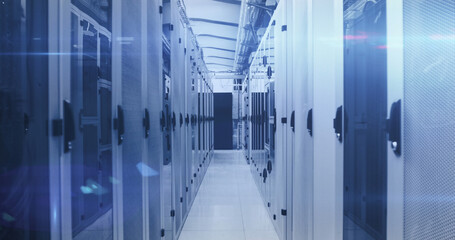 Image of data processing over server room