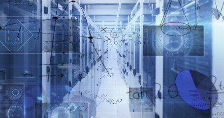 Image of data processing over server room