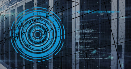 Image of data processing over server room