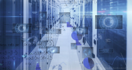 Image of data processing over server room