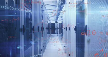 Image of data processing over server room