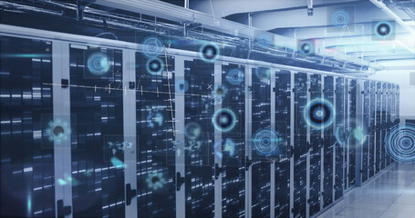 Image of data processing over server room