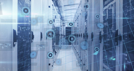 Image of data processing over server room