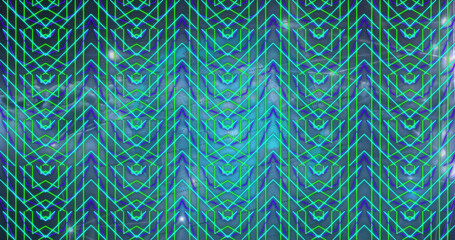 Image of data processing over neon shapes