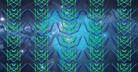 Image of data processing over neon shapes