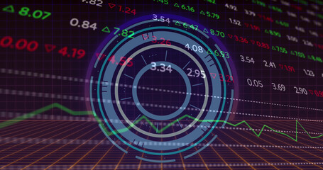 Image of stock market over scope scanning