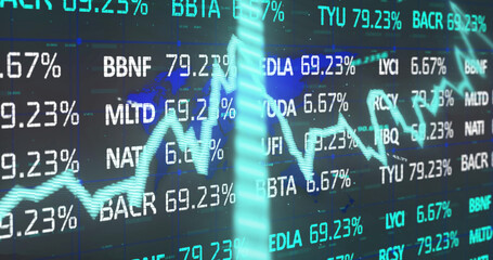 Obraz premium Image of stock market with graph over world map on black background