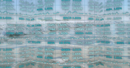 Obraz premium Image of scope scanning with 6g and stock market over sea