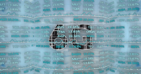 Image of scope scanning with 6g and stock market over sea