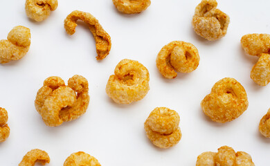 Crispy pork rinds or pork snack.