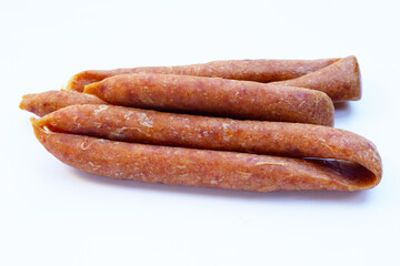 Chinese sausage on white background.