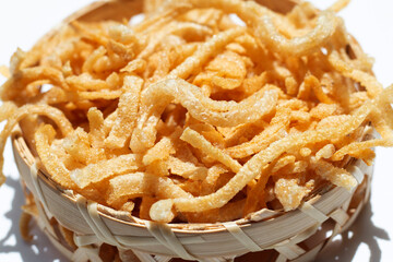Crispy pork rinds or pork snack.