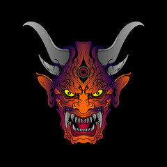 japanese Culture Yellow demon hanya mask or oni mask with hand draw style on white background. Ready for Print Apparel and tattoos