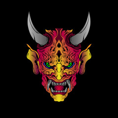 japanese Culture Yellow demon hanya mask or oni mask with hand draw style on white background. Ready for Print Apparel and tattoos