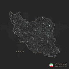 Iran map abstract geometric mesh polygonal light concept with black and white glowing contour lines countries and dots on dark background. Vector illustration eps10