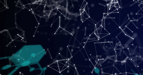 Illustration of connected dots forming geometric shapes over black background