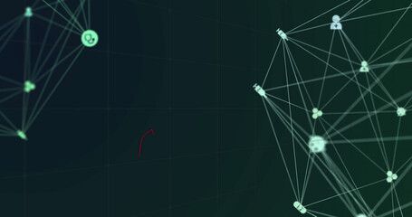 Illustration of application icons connected with lines over abstract background, copy space