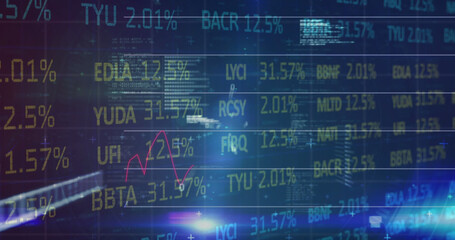 Obraz premium Digital image of statistical and stock market data processing against blue background