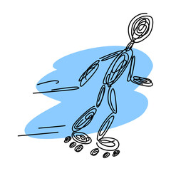 One line drawing of an abstract stylized man on roller skates. Vector doodle illustration.
