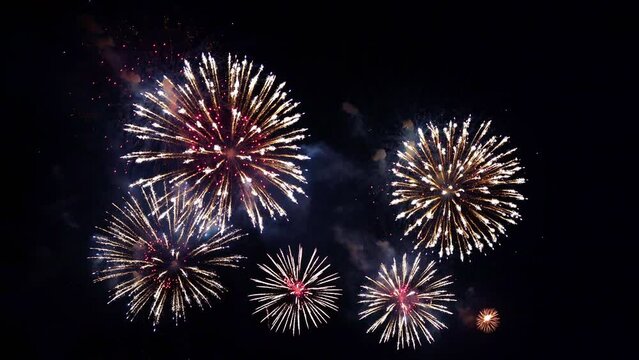 Spectacular Fireworks in Dark Sky Overlay, Celebration and Festival Concept, Full Frame