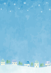 手描きの冬の街並みの風景イラスト