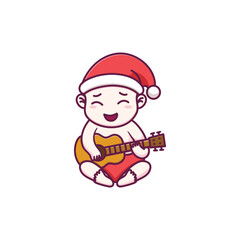 Cute baby design celebrating christmas and playing guitar