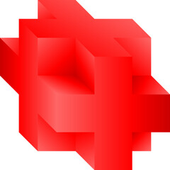 Red cube plus logo isolated vector illustration. Red cube plus vector for logo, icon, symbol, business, design or decoration. 3d red cube plus health hospital logo symbol