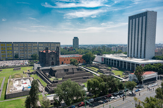 Aerial view of the tree culture plaza, Tlatelolco, Mexico