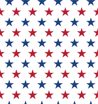 Seamless pattern made from red and blue five pointed stars. Star pattern in American flag colors. USA Independence Day. Presidents Day. flat style.