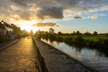 Fototapeta premium Giethoorn Netherlands Venice of the North sunset on the canals