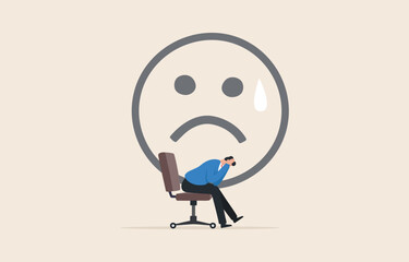 Demotivation from failure. No enthusiasm or burnout from tiring work. Psychotic symptoms or depression. .Young man or businessman sitting stressed.
