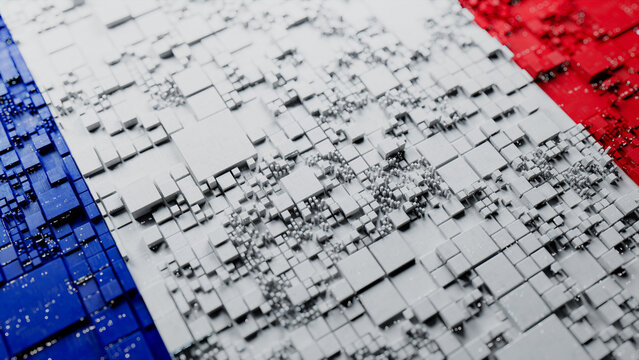 French Flag rendered as Futuristic 3D blocks. France Innovation Concept. Tech Wallpaper.