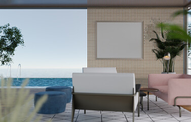 Obraz na płótnie Canvas 3D mockup blank photo frame in living room rendering