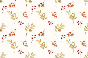 Beautiful watercolor autumn floral as seamless pattern.