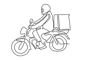 Fototapeta na wymiar one continuous line of Delivery Man Ride Motorcycle illustration