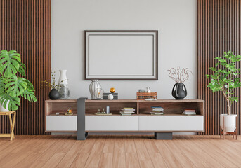 3D mockup blank photo frame in living room rendering
