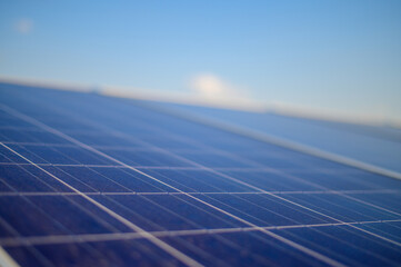 Close up and selective focus on Mono-crystalline solar cells