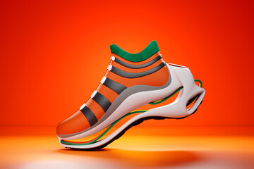 Orange and green sneaker premium 3d Render  on a  monochrone  background