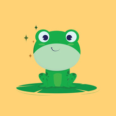 cute green frog cartoon sitting on a leaf