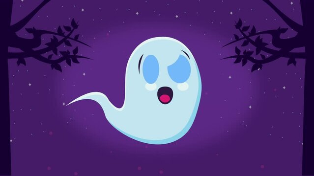 happy halloween animation with ghost floating