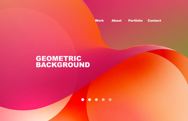 Landing page abstract liquid background. Flowing shapes, round design and circle. Web page for website or mobile app wallpaper