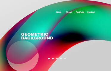 Landing page abstract liquid background. Flowing shapes, round design and circle. Web page for website or mobile app wallpaper