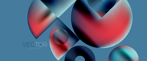 Geometric abstract panorama wallpaper background. Round shapes and circles, metallic color geometric shapes composition